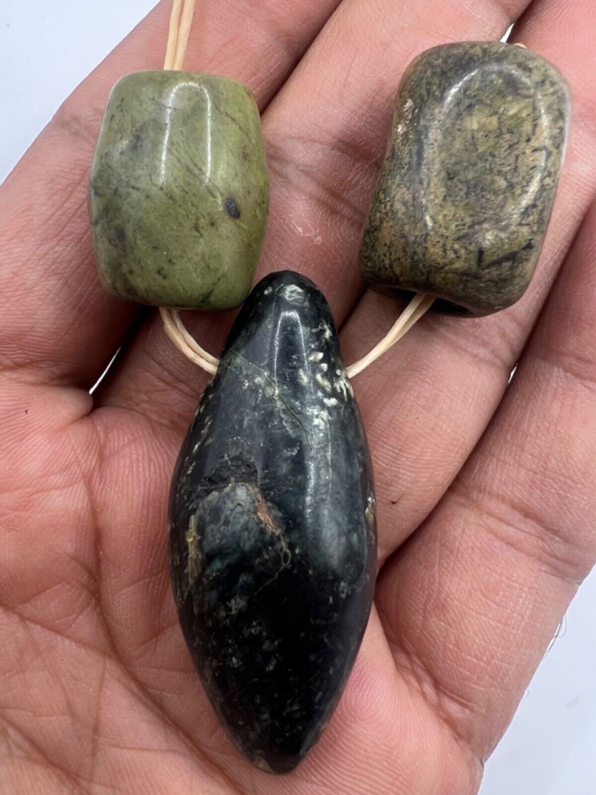Rare Authentic Bactria Beads Collection 3 Nephrite Jade Stone Beads From Afghani
