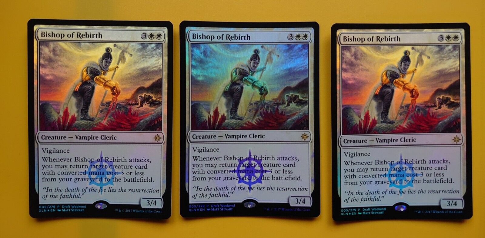 MTG Card.  Bishop of Rebirth x3  Rare Vampire Cleric   White Foil as pictures