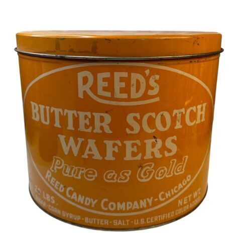 Vintage Reed's Butter Scotch Wafers Tin 20lbs Chicago
