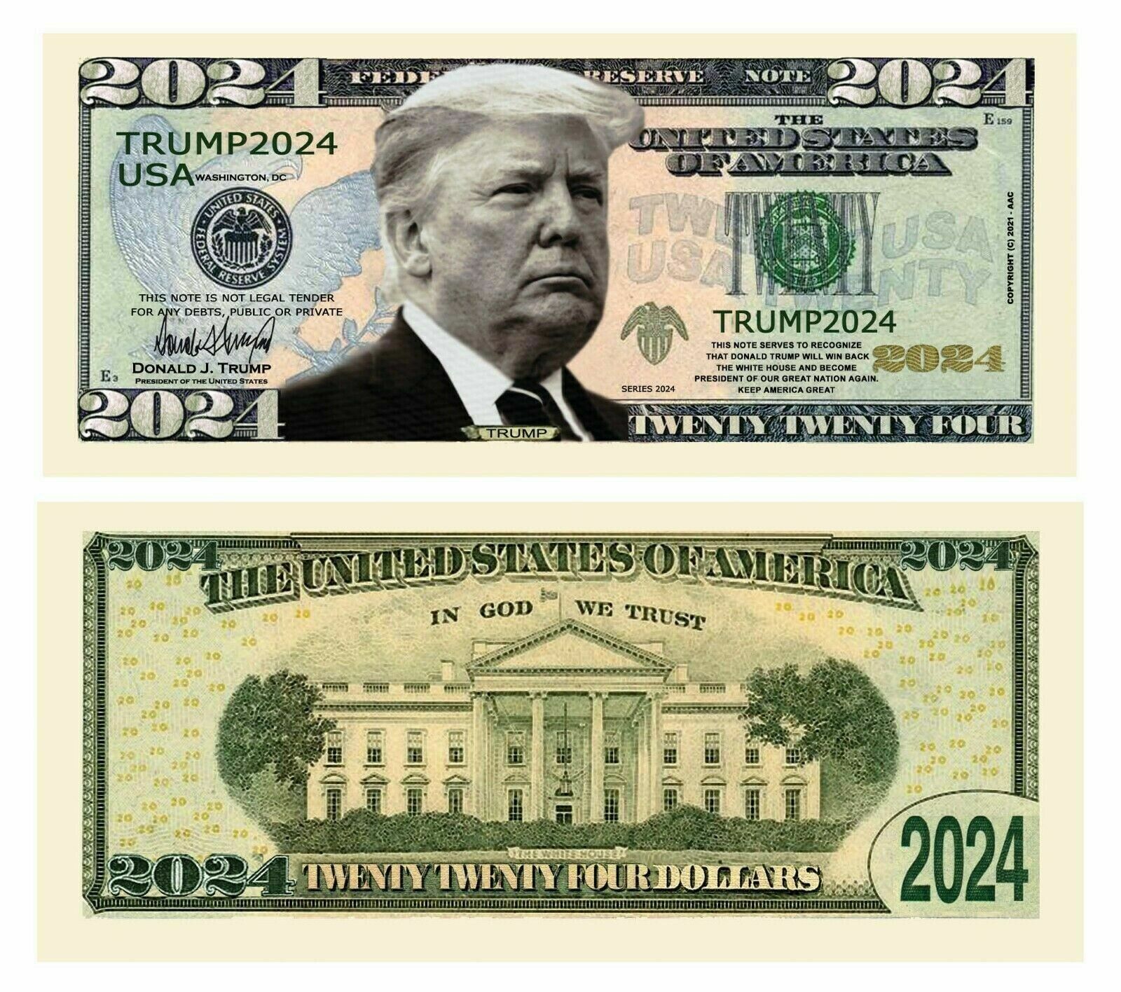 ✅ Pack of 100 Donald Trump 2024 Re-Election Presidential Novelty Dollar Bill ✅