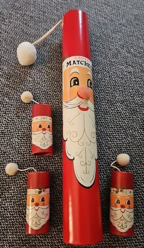 Vintage 1966 SANTA CLAUS Matches Holder Tubes Christmas by CAPRI Lot Of 4 Japan