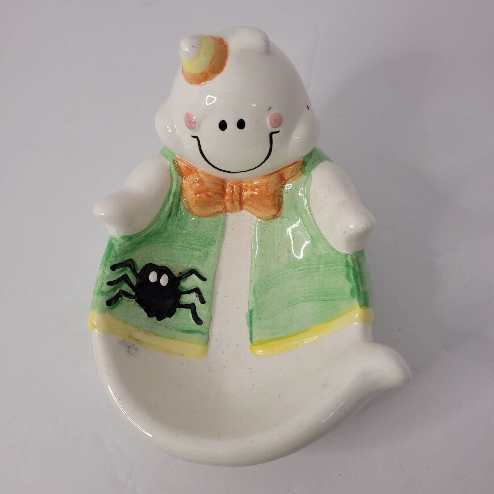 Vintage 1990’s Ghost Spider 7” Ceramic Fun Halloween Candy Dish Trinket Bowl 