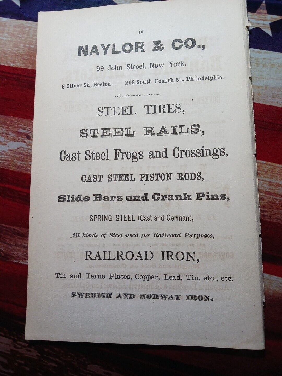 1875 Original Print Ad NAYLOR & COMPANY Sweedish & Norway railroad iron NYC