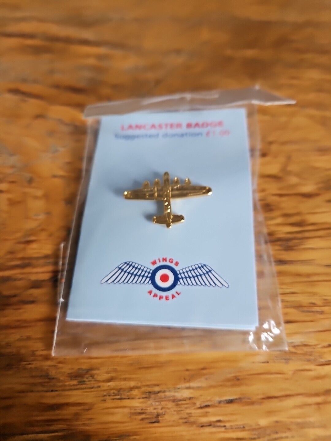 Wings Appeal RAF Gold Lancaster Bomber Badge Pin Royal Air Force Charity, NOS.