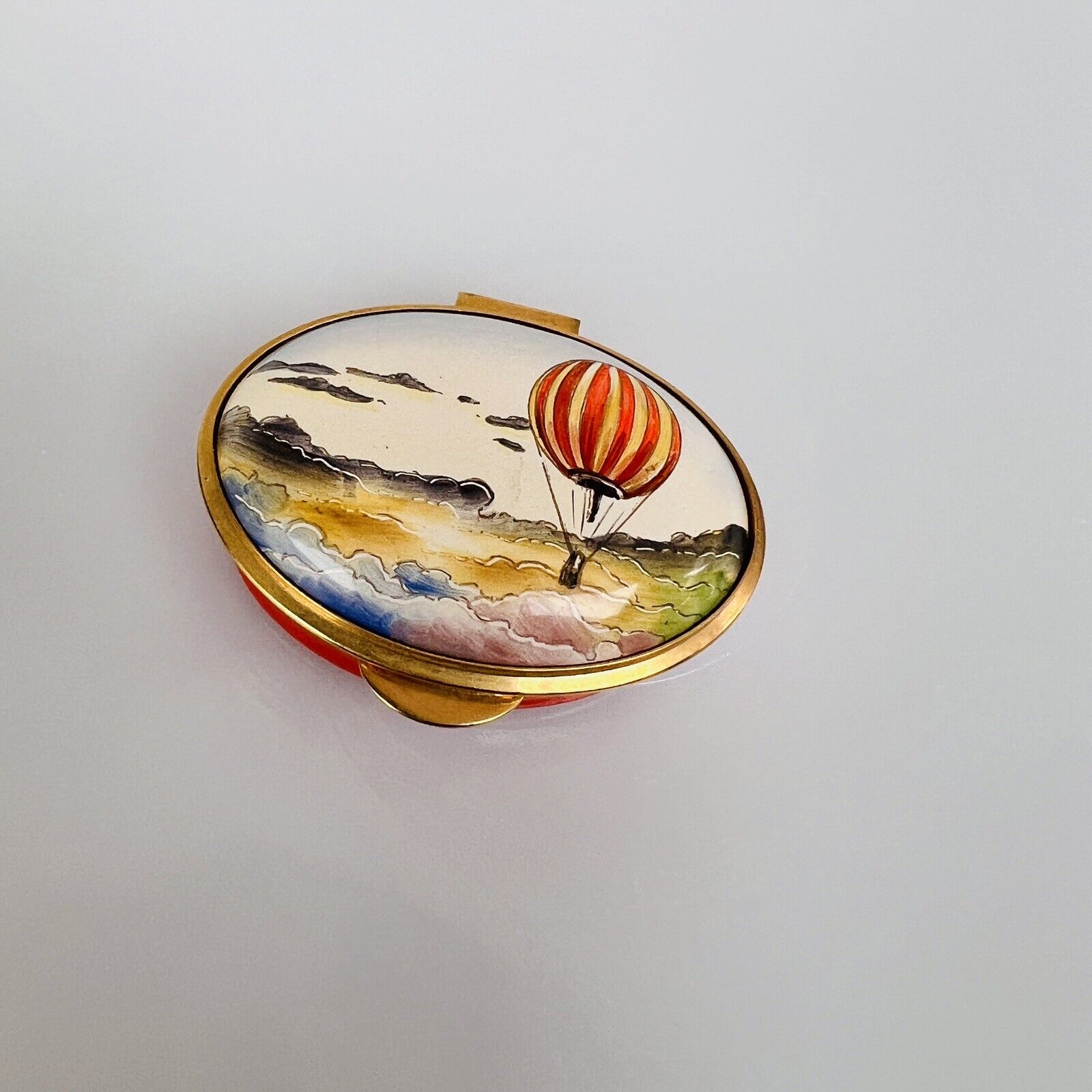 Staffordshire Enamels Trinket Box Hot Air Balloon in Clouds at Sunset