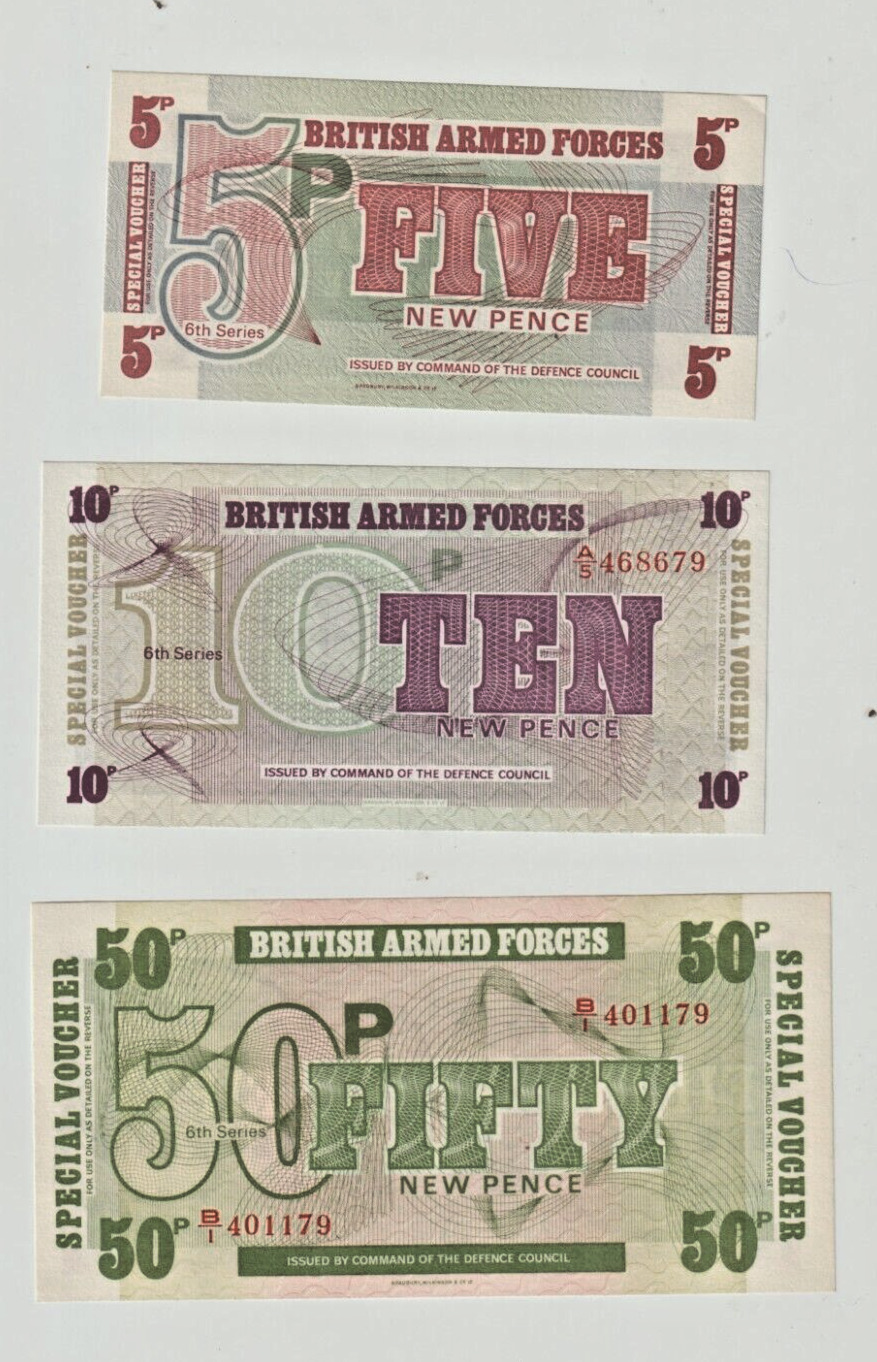 British Armed Forces currency Paper Money Lot of 3 1962 series XF Uncirculated