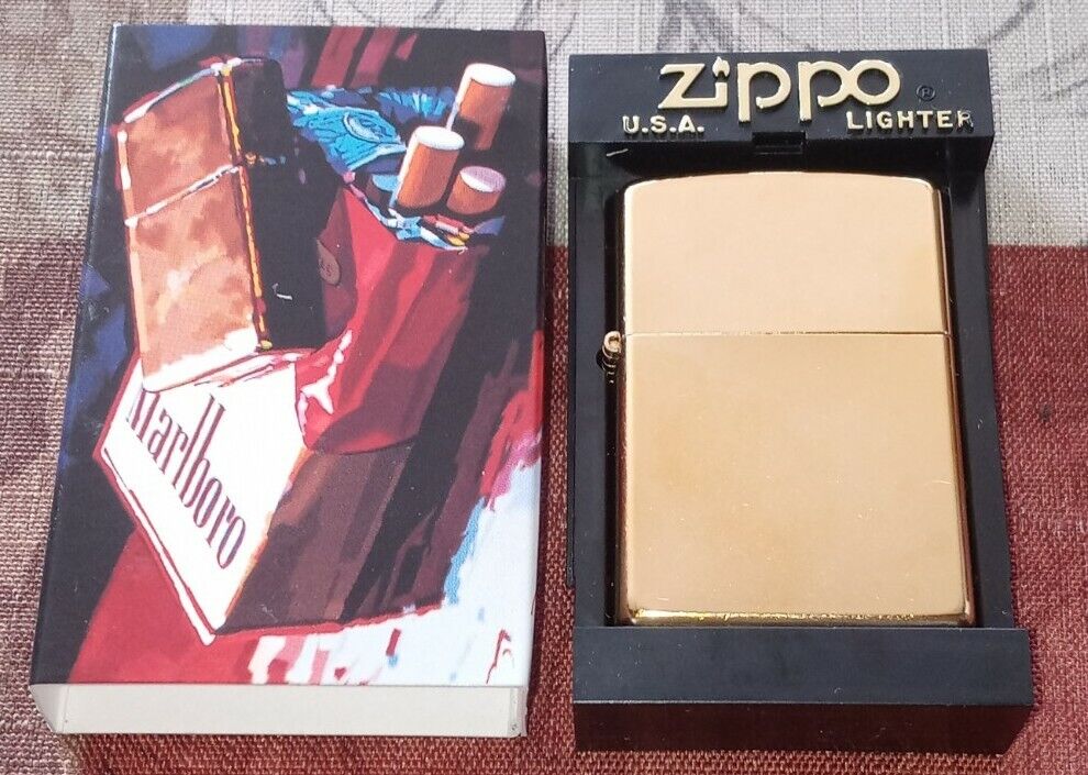 Zippo Brass Marlboro Lighter - New In Box - Unused - 2003 Miles~ CASE FRESH MINT