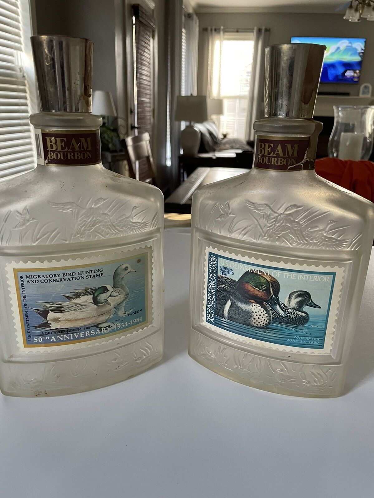 Beam\'s Duck Stamp FIRST ISSUE Series Decanters Set Of 2 (empty) Jim Beam Bourbon