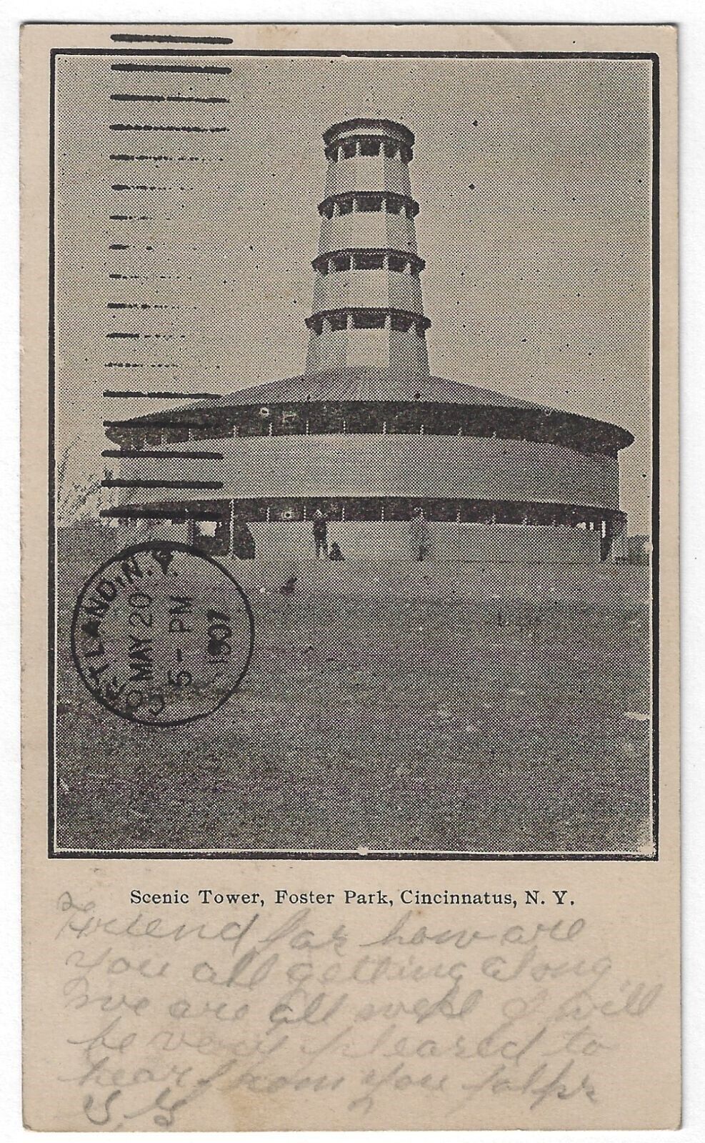 Cincinnatus NY Tower Foster Park 1907 Vintage Postcard Cortland County