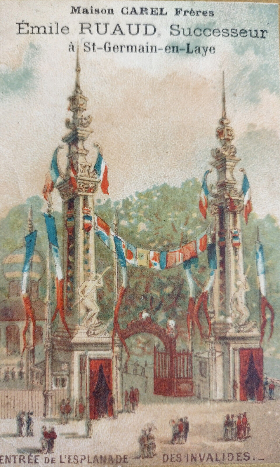 Victorian 1800s French Advertising Trade Card Entrance Esplanade des Invalides