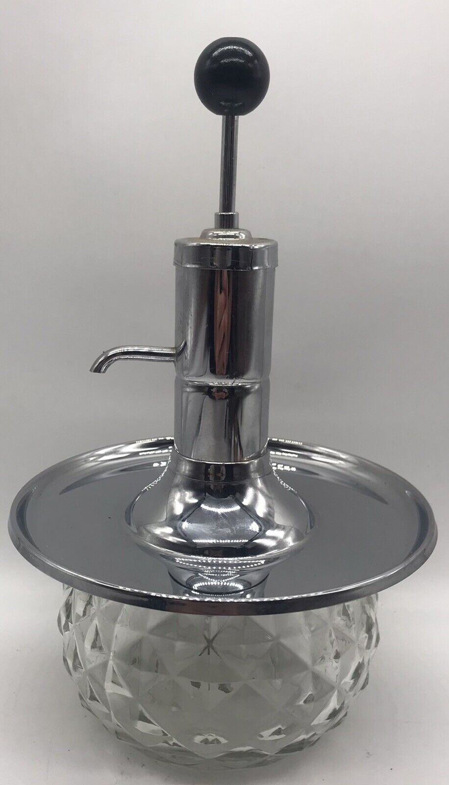 Sherman Revolving Carousel Glass Chrome Pump Liquor Decanter  Vintage Barware