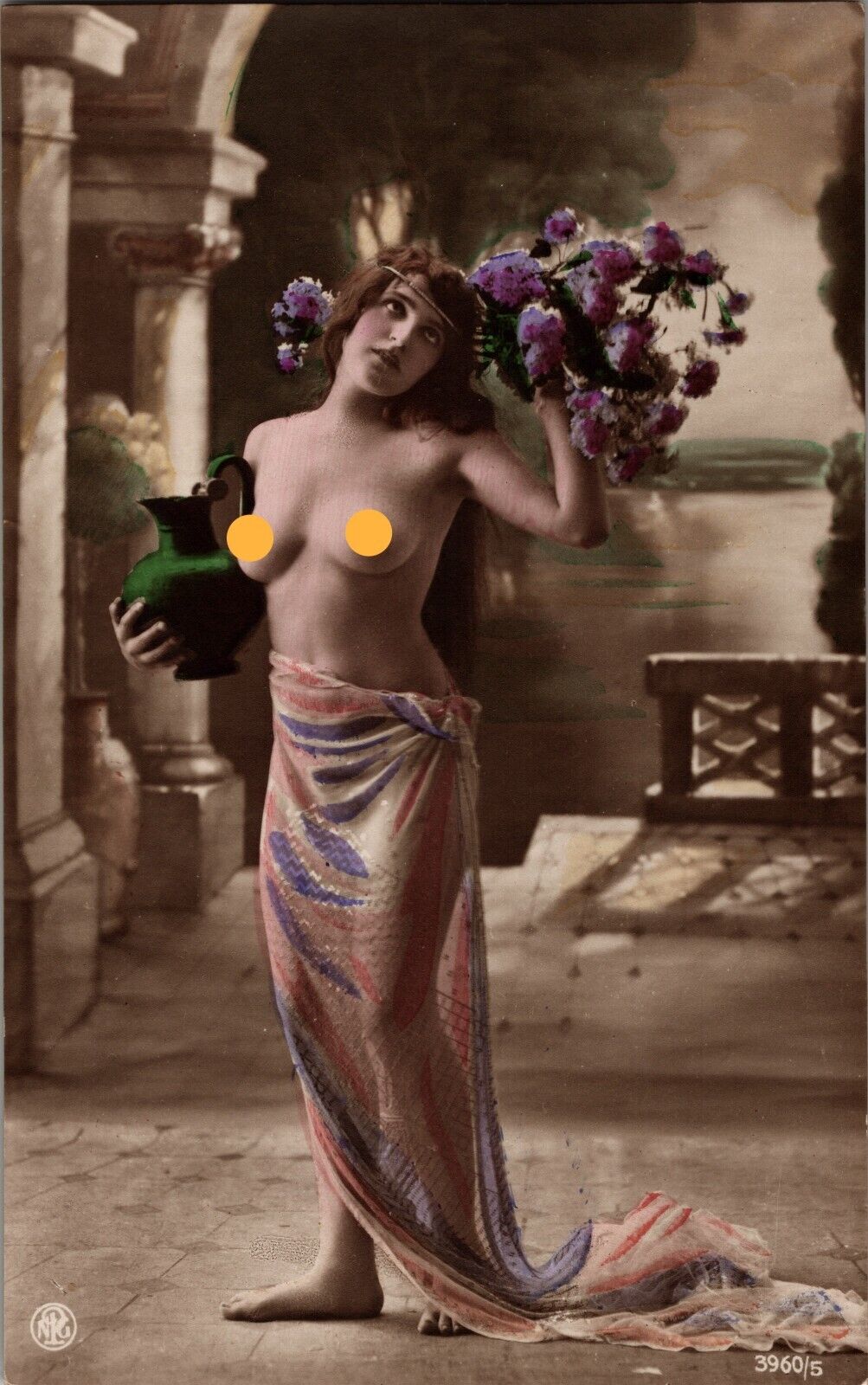 Risque Woman Exotic 1910s Colorized Real Photo Postcard RPPC Germany, Scarce