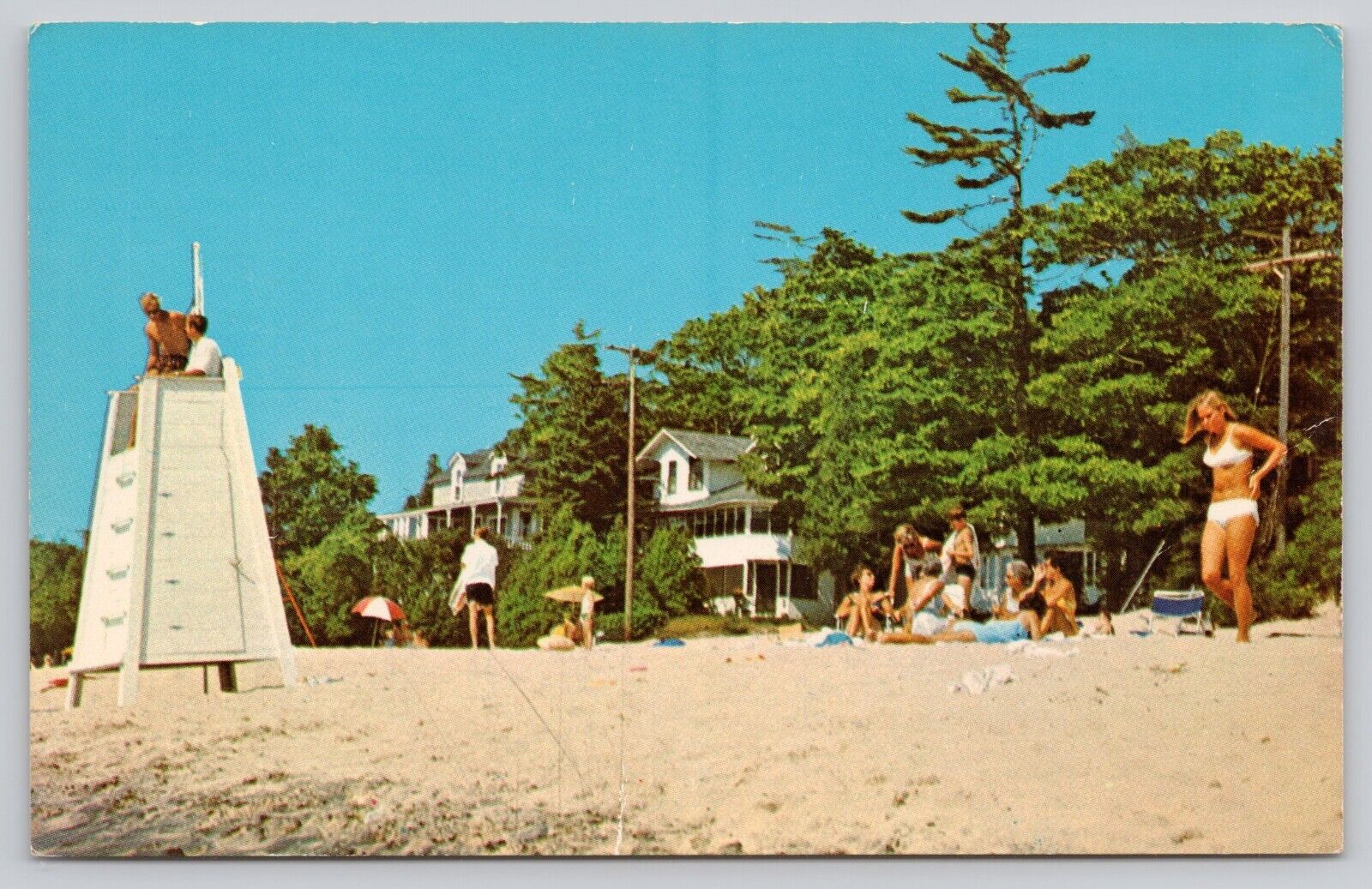 Beach at Epworth Hotel Ludington Michigan Vintage Postcard