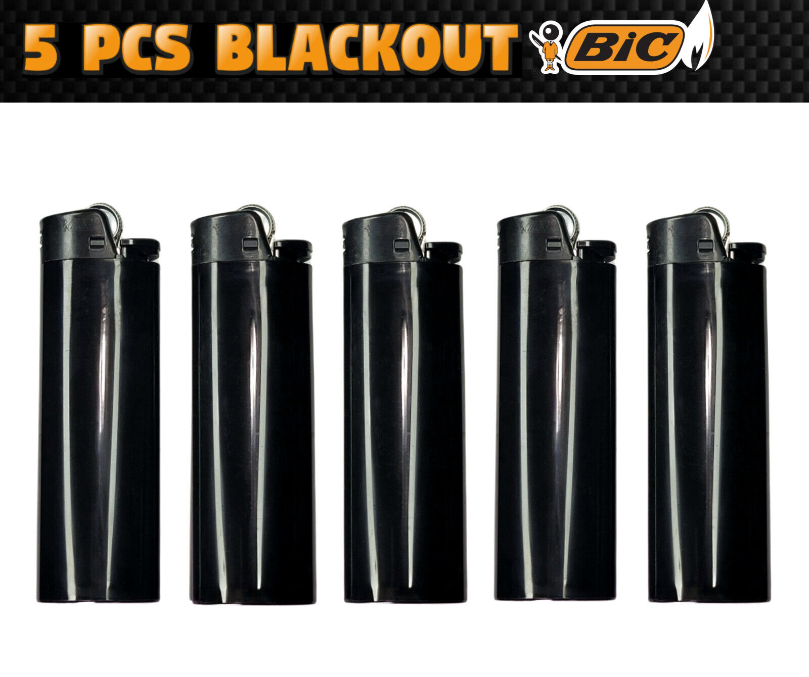 5 Pk Bic Blackout Lighter Limited Edition All Black NEW Full Sz Maxi J26 France