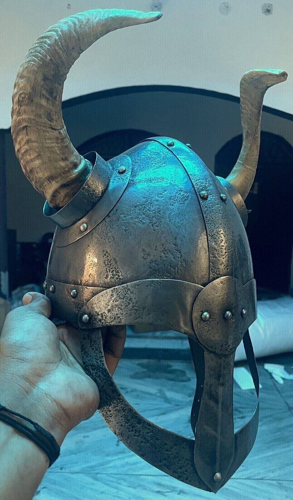 18 Gauge Steel Medieval Knight Fantasy Horned Viking helmet Halloween Costume