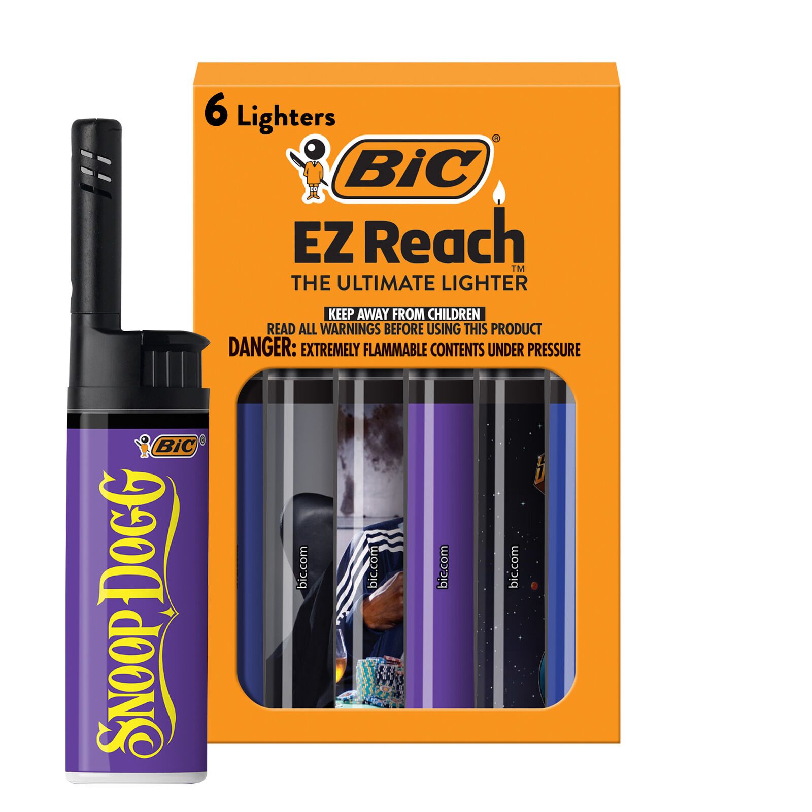 BIC EZ Reach Snoop Dogg Lighter, 6 Count Pack (Assortment of Designs May Vary)