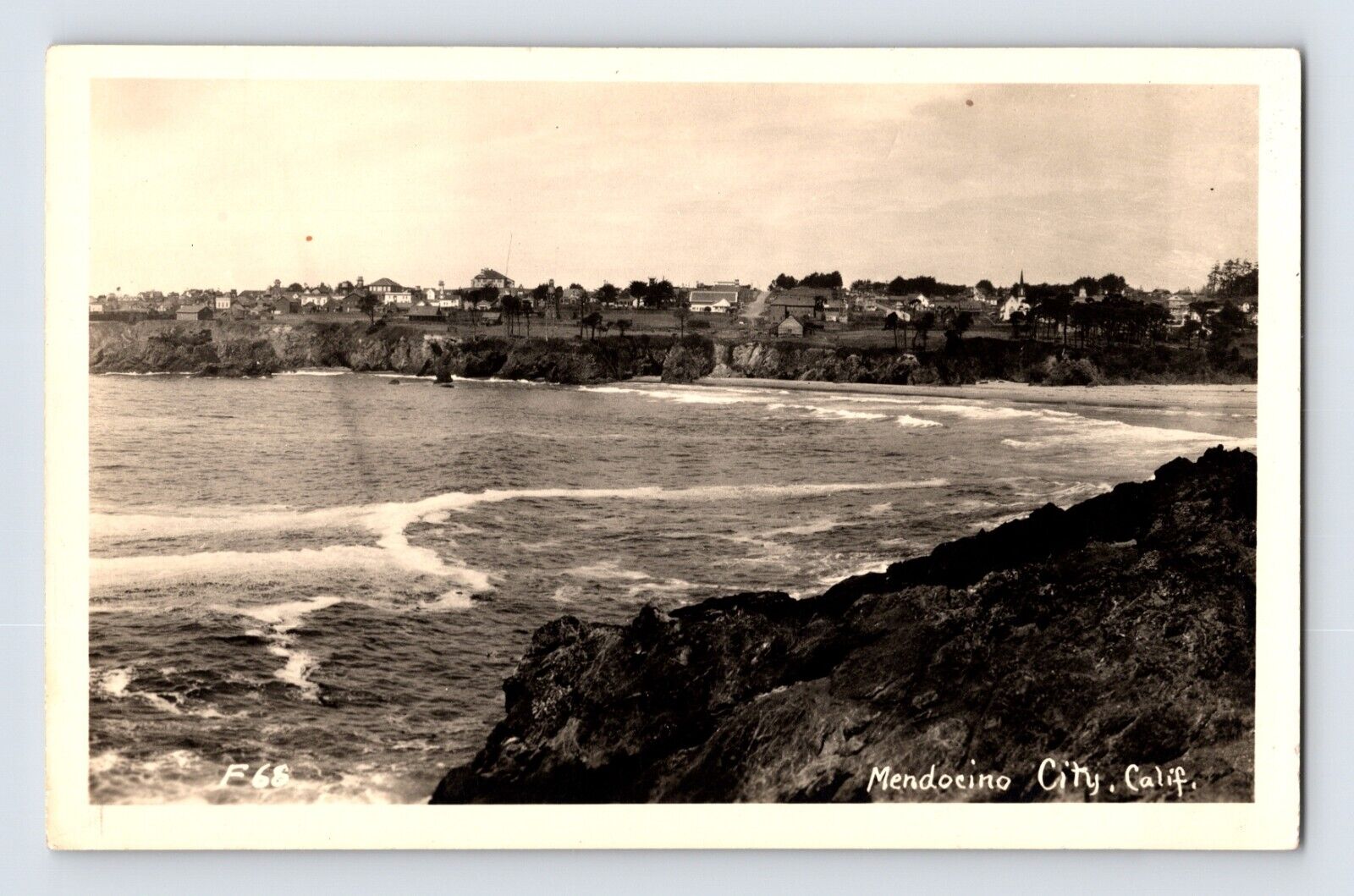 Postcard RPPC California Mendocino CA Coast Line Houses 1930s Unposted AZO