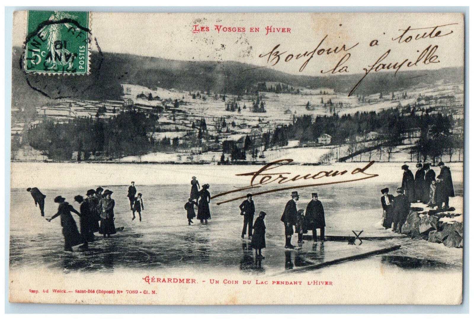 c1910 A Corner of the Lake During Winter Gerardmer Vosges France Postcard