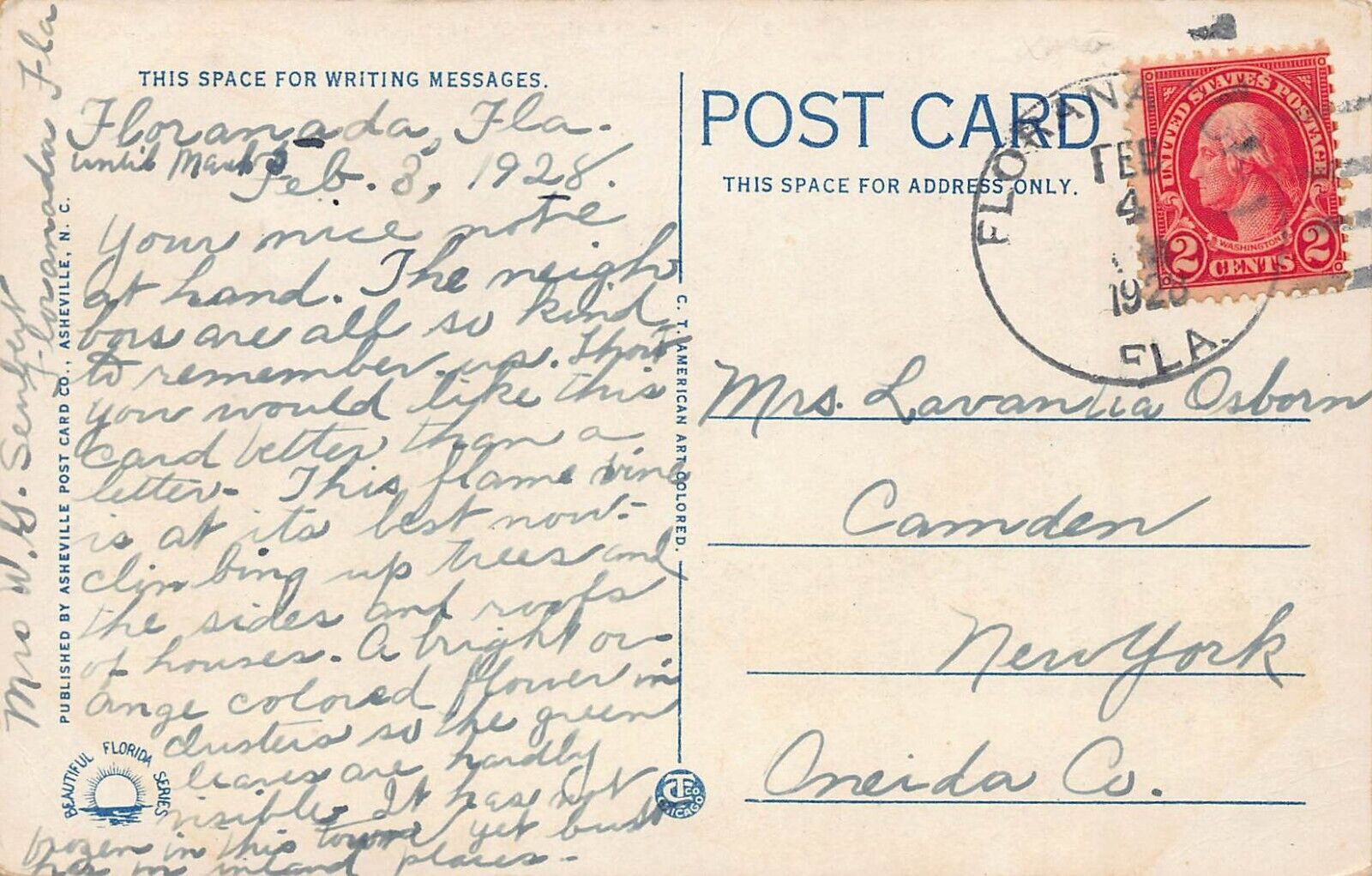 Floranada FL Florida DPO Cancellation Stamp Oakland Park 1928 Vtg Postcard T6