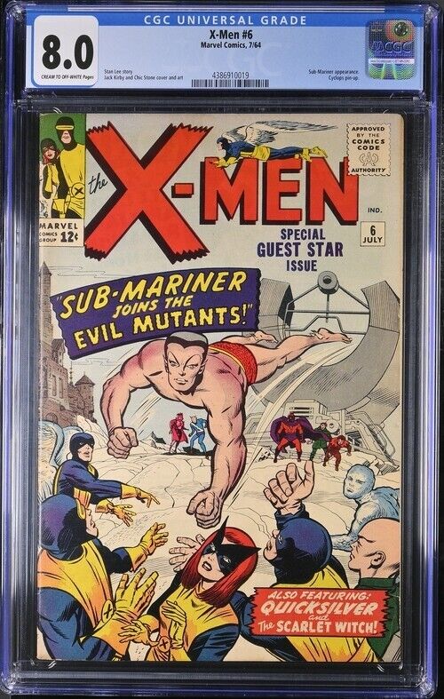 X-Men 6 CGC 8.0 Sub-Mariner App. Cyclops Pin-Up Jack Kirby Cover & Art 1964