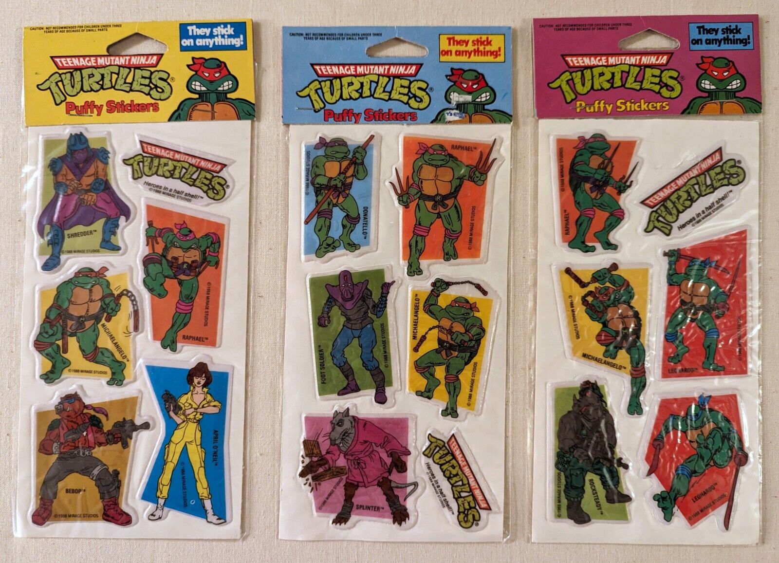 Teenage Mutant Ninja Turtles TMNT Vintage 1988 Puffy Stickers 3 Different Packs