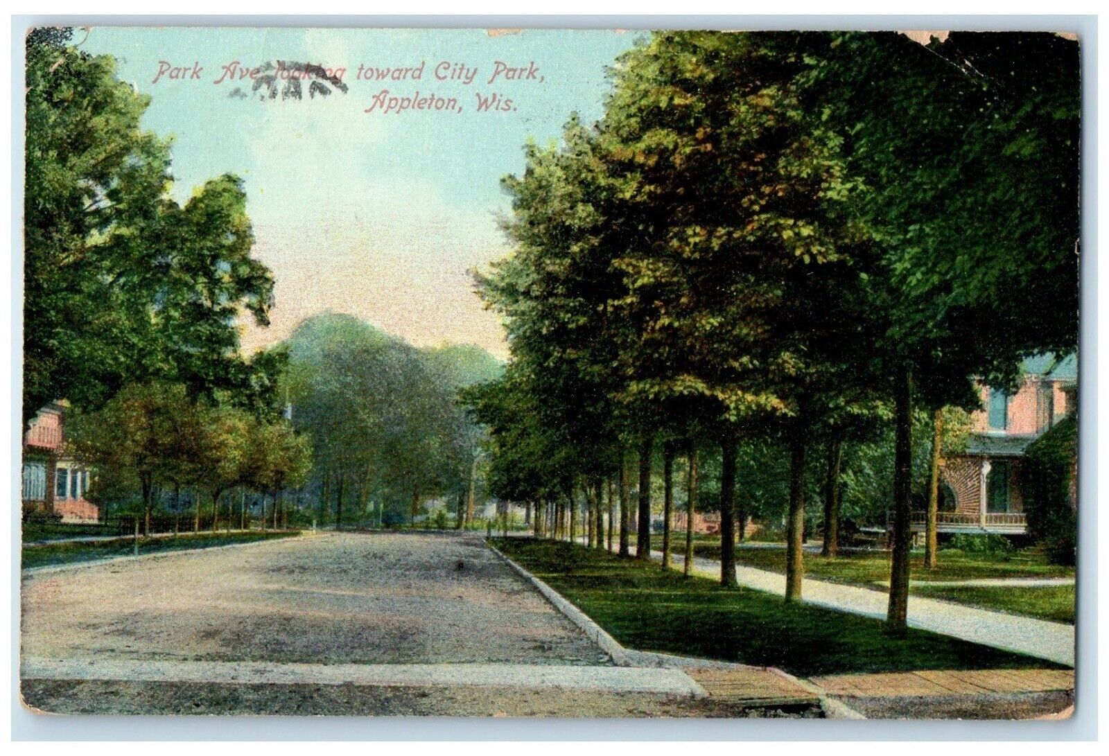 1914 Park Ave. Looking Toward City Park Appleton Wisconsin WI Vintage Postcard