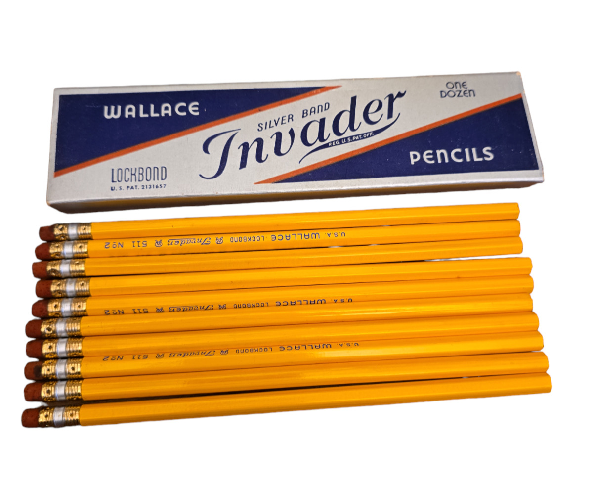 10 Wallace Silver Band Invader Lockbond Pencils #2 New Old Stock in Original Box