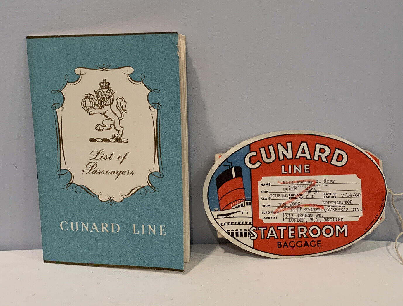 VTG Cunard Line Queen Mary July 14,1960 List Of Passengers Book And Baggage Tag