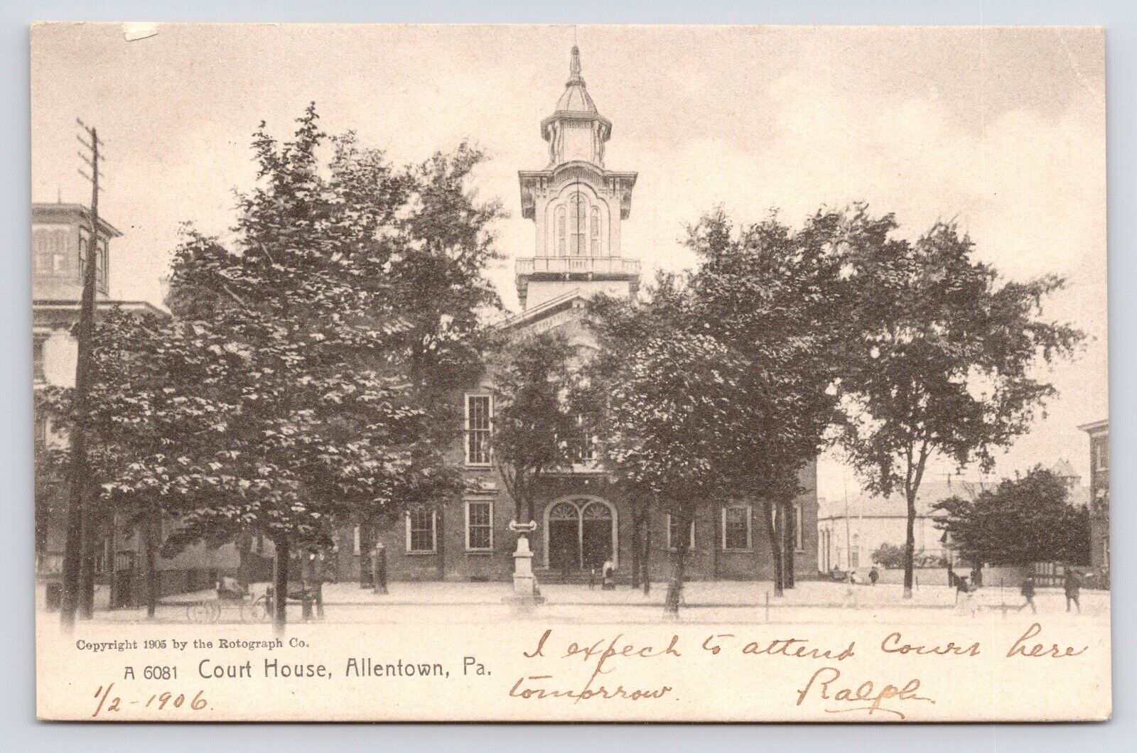 c1905~Court House~Street View~Allentown Pennsylvania~Rotograph~Antique Postcard