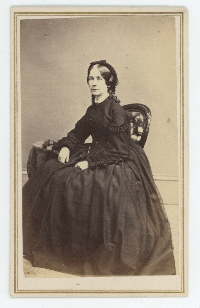 Antique CDV Circa 1860s Beautiful Woman in Mourning Dress Hopkins Albion, NY
