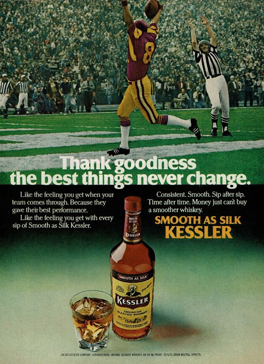 1978 Vintage Print Ad Smooth as Silk Kessler Whiskey Thank goodness football
