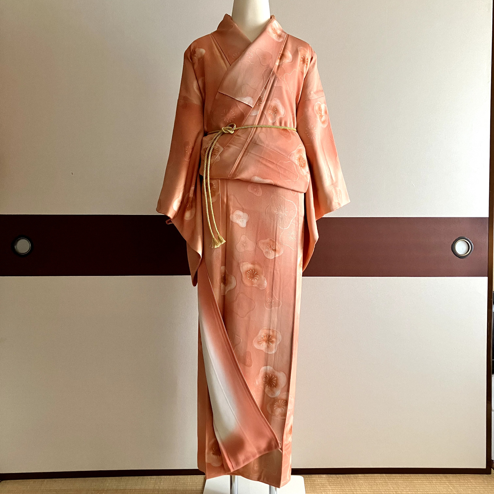 Kimono Japanese Peach pattern Peach coloured Spring Silk