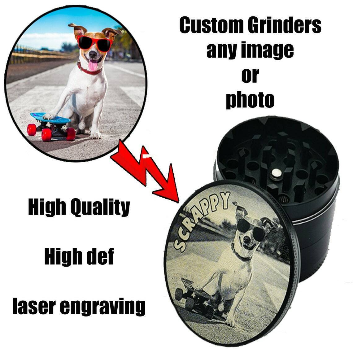 Personalised Custom Engraved Metal Grinder Tobacco 50mm 4Part Any Photo or Image