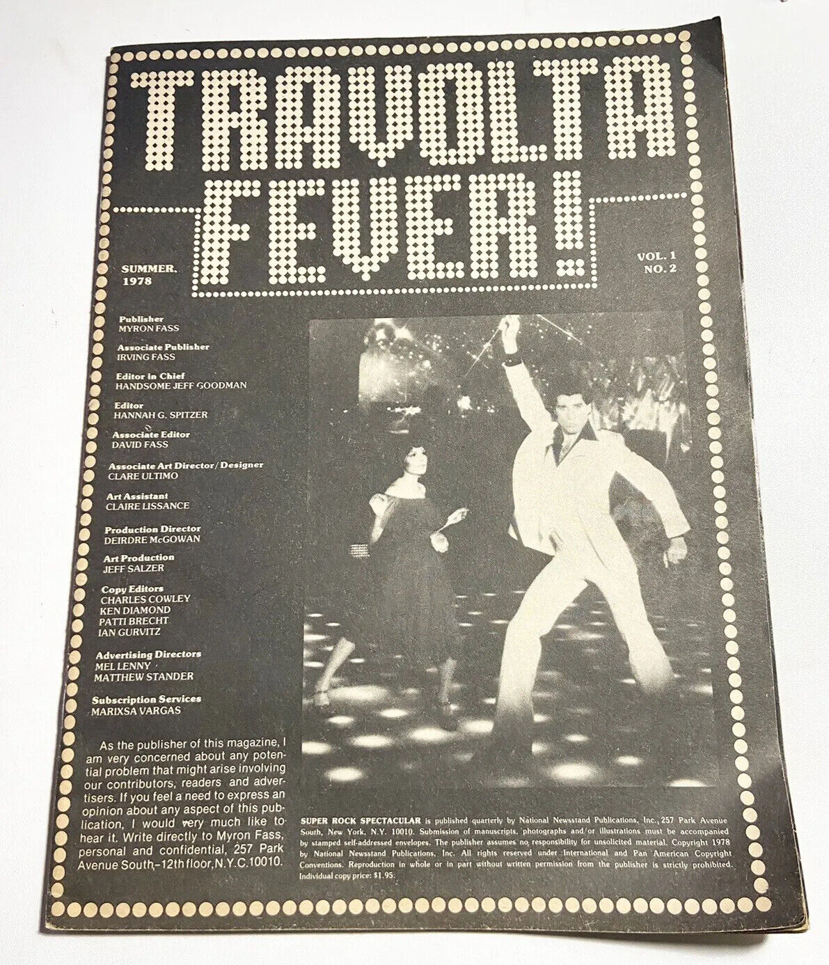 Vintage John  “Travolta Fever” Magazine Summer 1978 Vol 1, Iss 2 Fanzine News