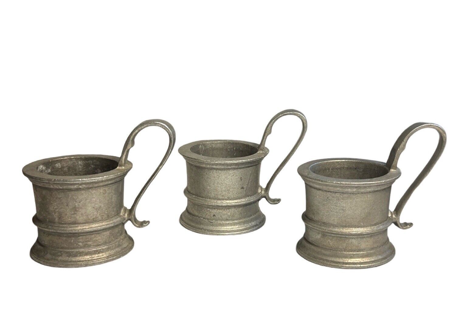 Vintage RWP WILTON ARMETALE Pewter Cup Holder With Handle Made USA Set Lot Of 3