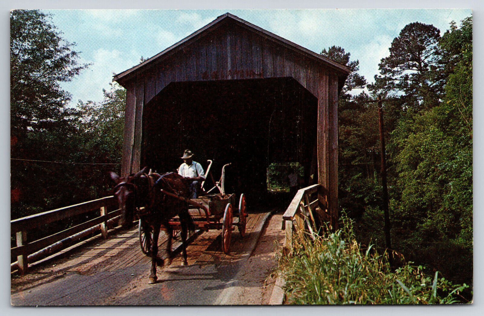 A723 Vintage Postcard Covered Bridge Bridges Wood Wooden Horse Drawn Buggy Wagon