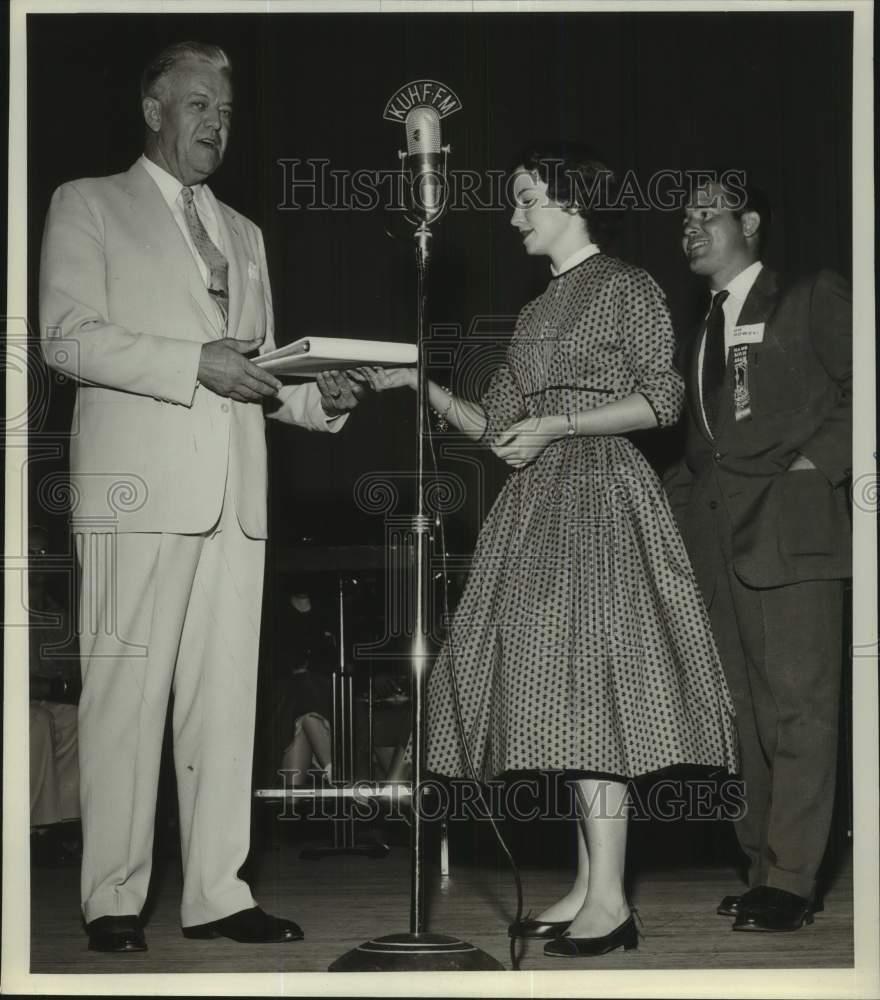 1954 Press Photo A. D. Bruce, President Houston University Presented a Book