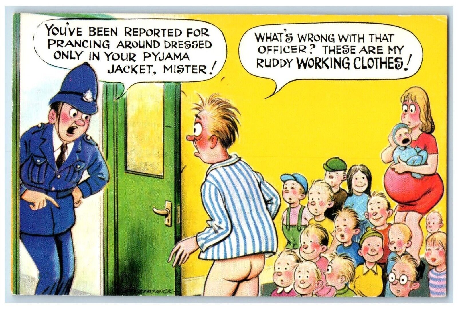 Bamforth Postcard Comic Policeman Man Without Pajama Childrens c1910\'s Antique