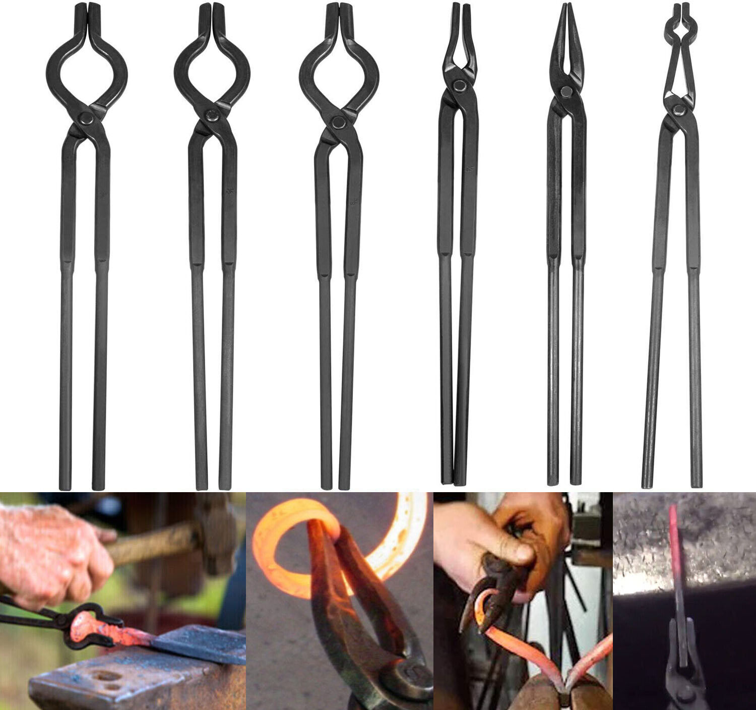 6Pcs Heavy Duty Steel Blacksmith Forge Tongs Tool Set For Knife Forge Making