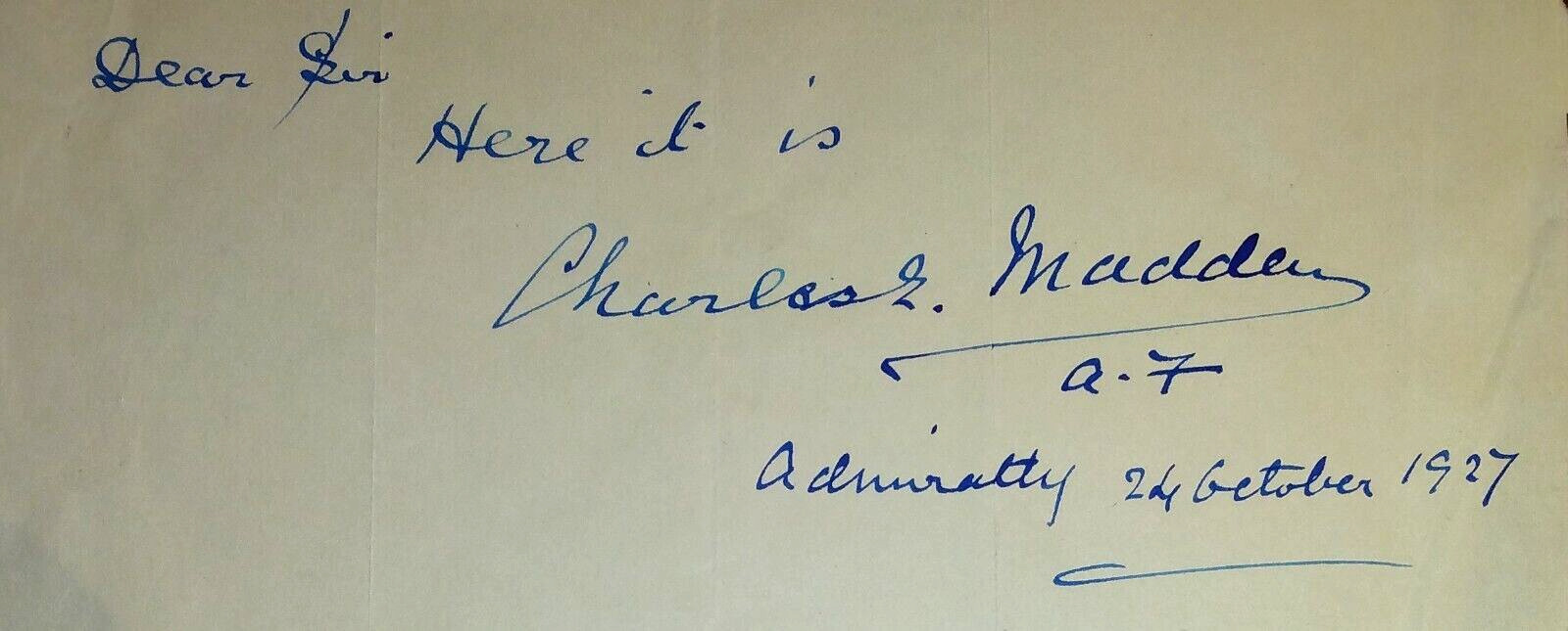Admiral of the Fleet Sir Charles Edward Madden (1862-1935) Autograph Signed Note