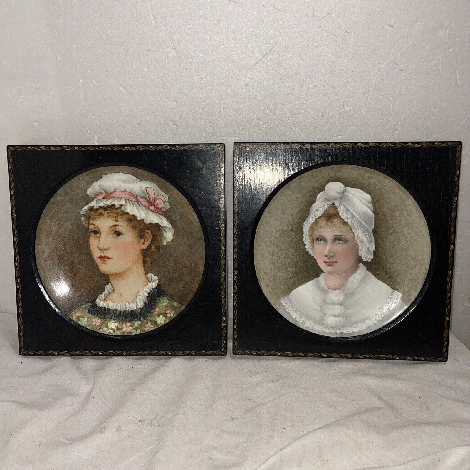Two Vintage hand-painted porcelain plates American, 19th Century 