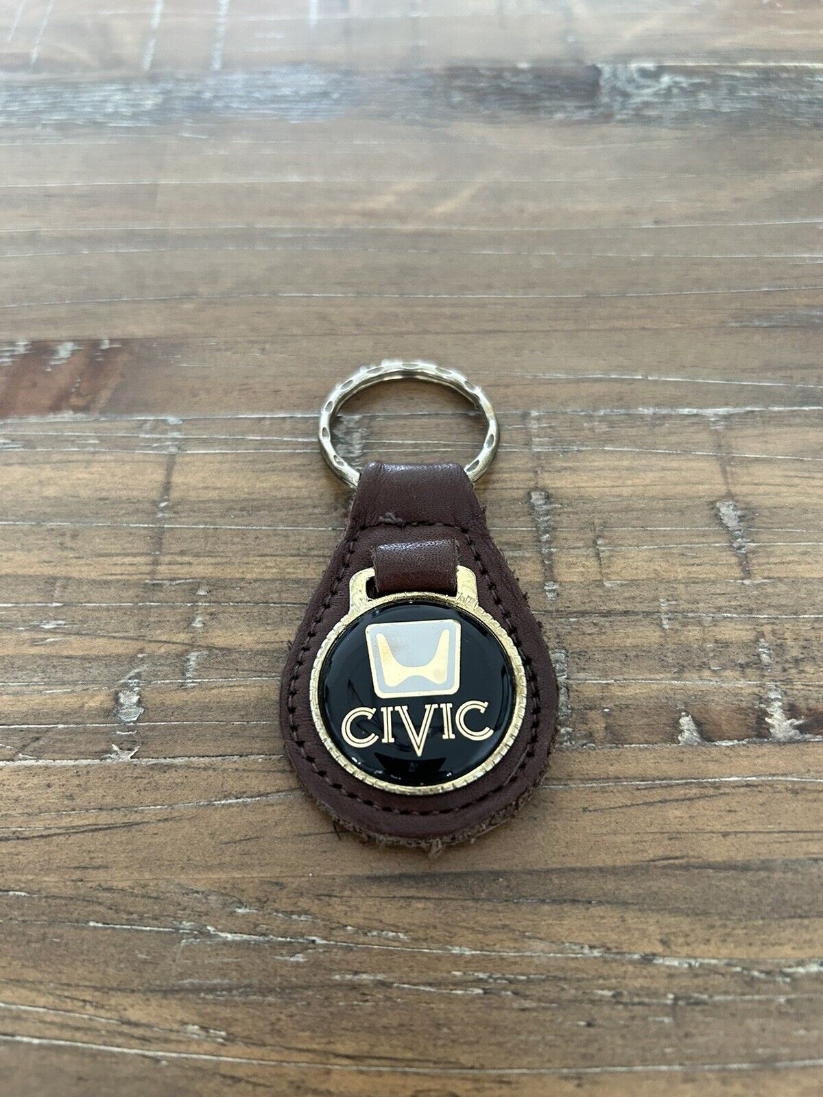 VINTAGE Honda Civic Keyfob, Leather and Gold