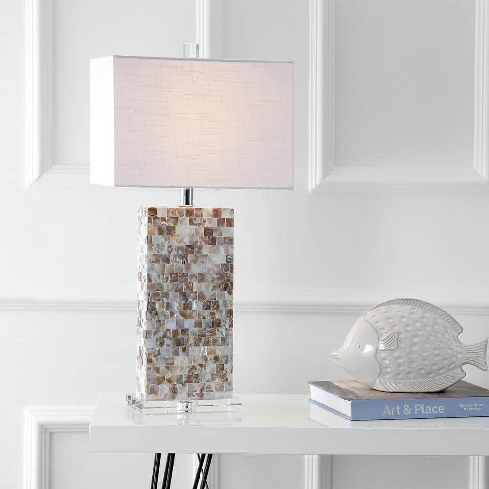 Jonathan Y Table Lamp 29-in Geometric Vase Natural Clear Seashell Crystal Mosaic