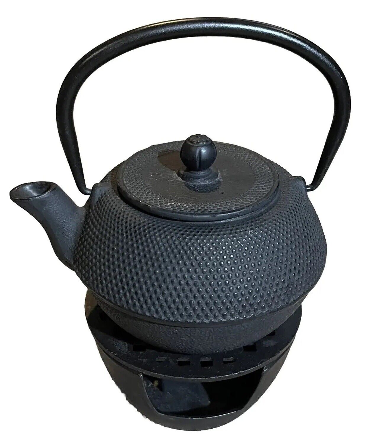 The Republic Of Tea Cast Iron Tea Pot Asian Inspired Black With Candle Stove