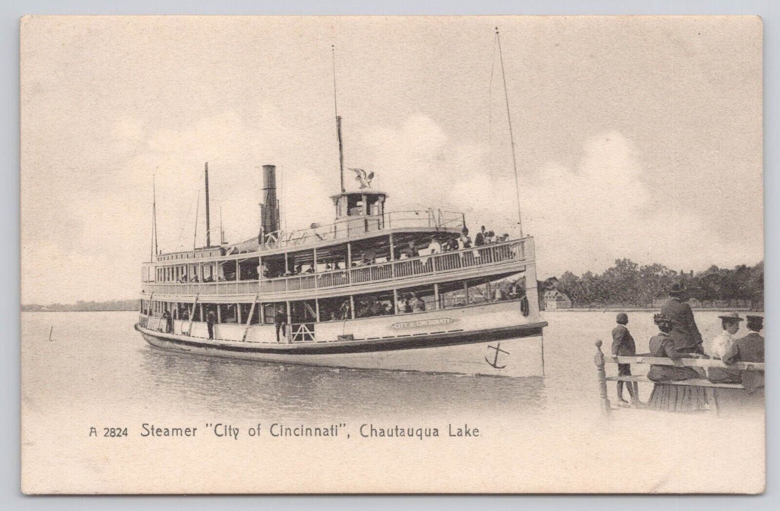 c 1905 Chautauqua Lake, City of Cincinnati Steamer Antique Photo Postcard