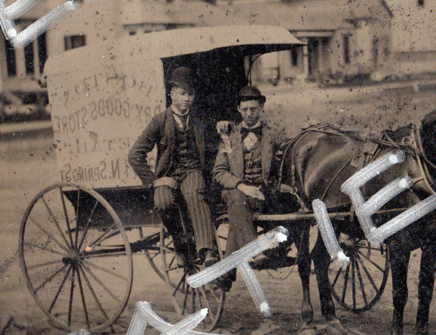 1880s tintype,Boston Dry Goods Store,horse, buggy advertising,Los Angeles,CA