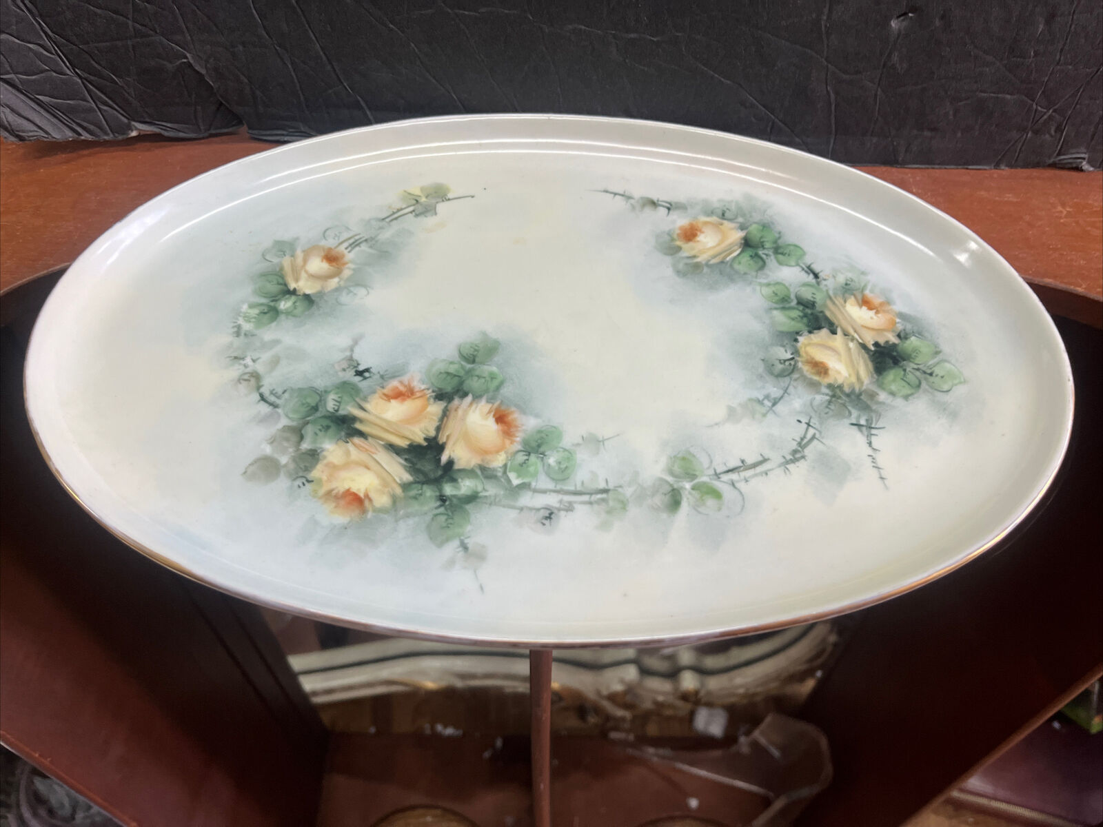 antique hand painted roses & vanity tray m2 austria  Rose Floral