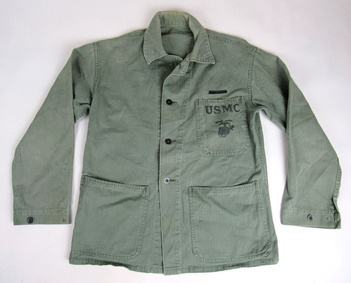 Vtg 40s 50s WWII USMC HBT P47 Utility Shirt Jacket Korea Herringbone WW2 36 P41