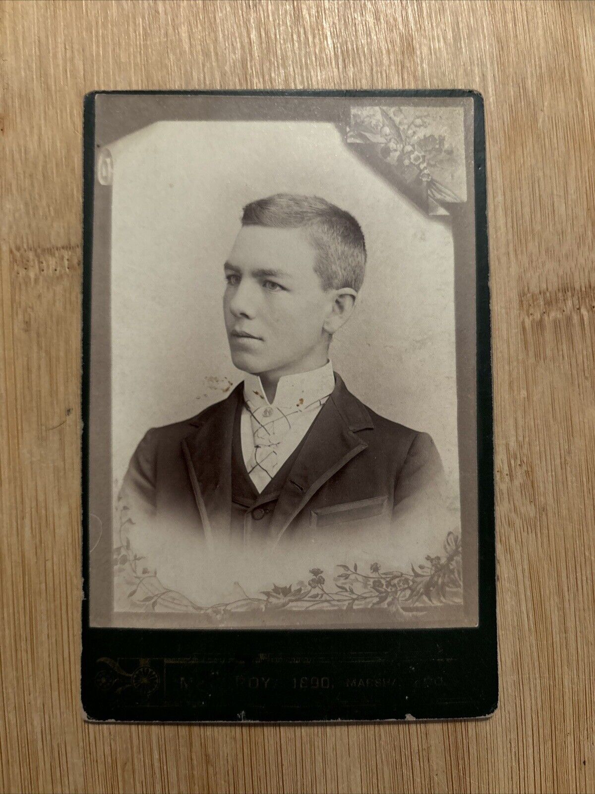 Antique 1890 Cabinet Memorial Card Identified On Reverse, Young Man