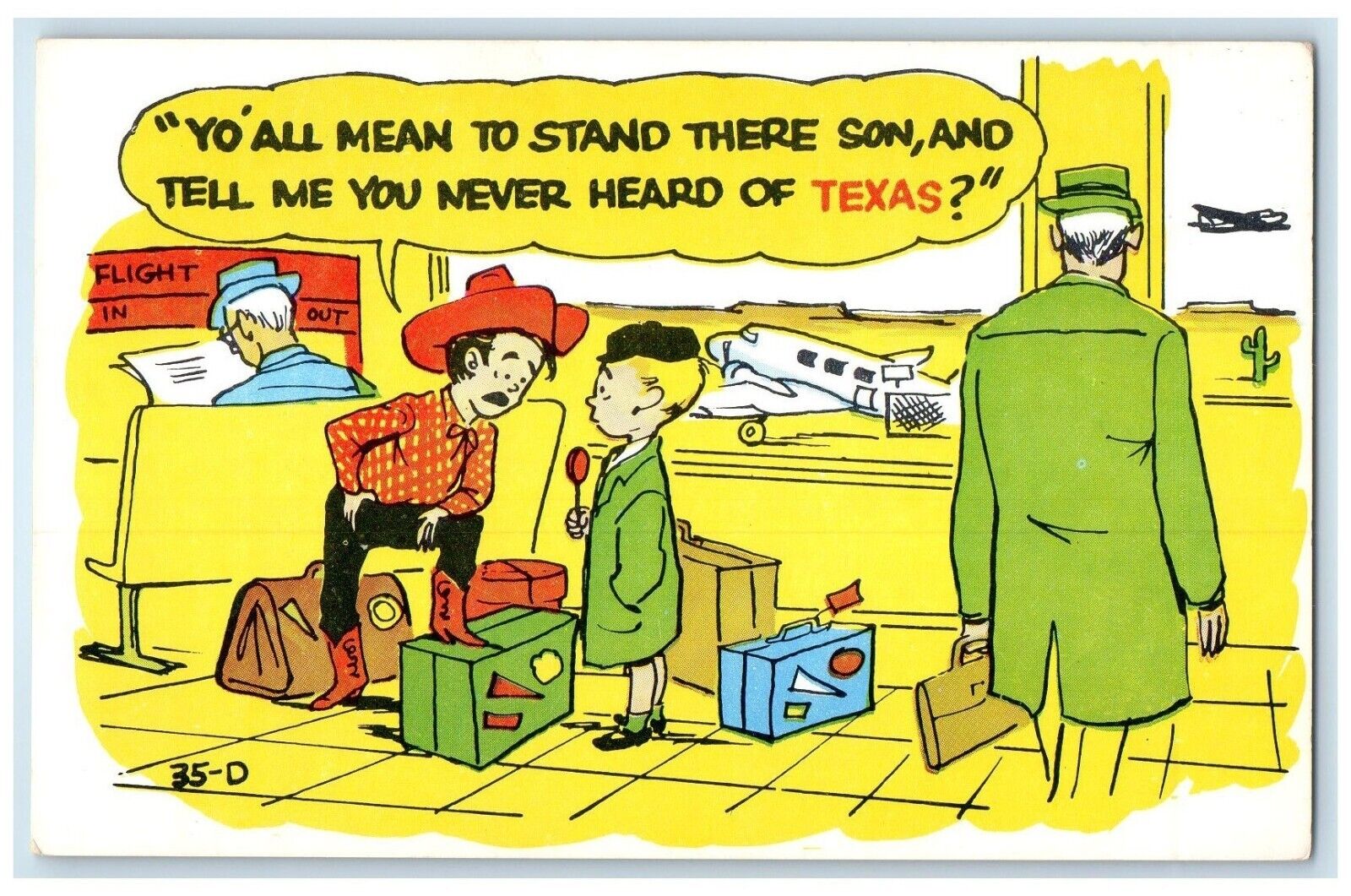 c1950\'s Father And Son Standing Tell Me You Never Heard Texas Airplane Postcard